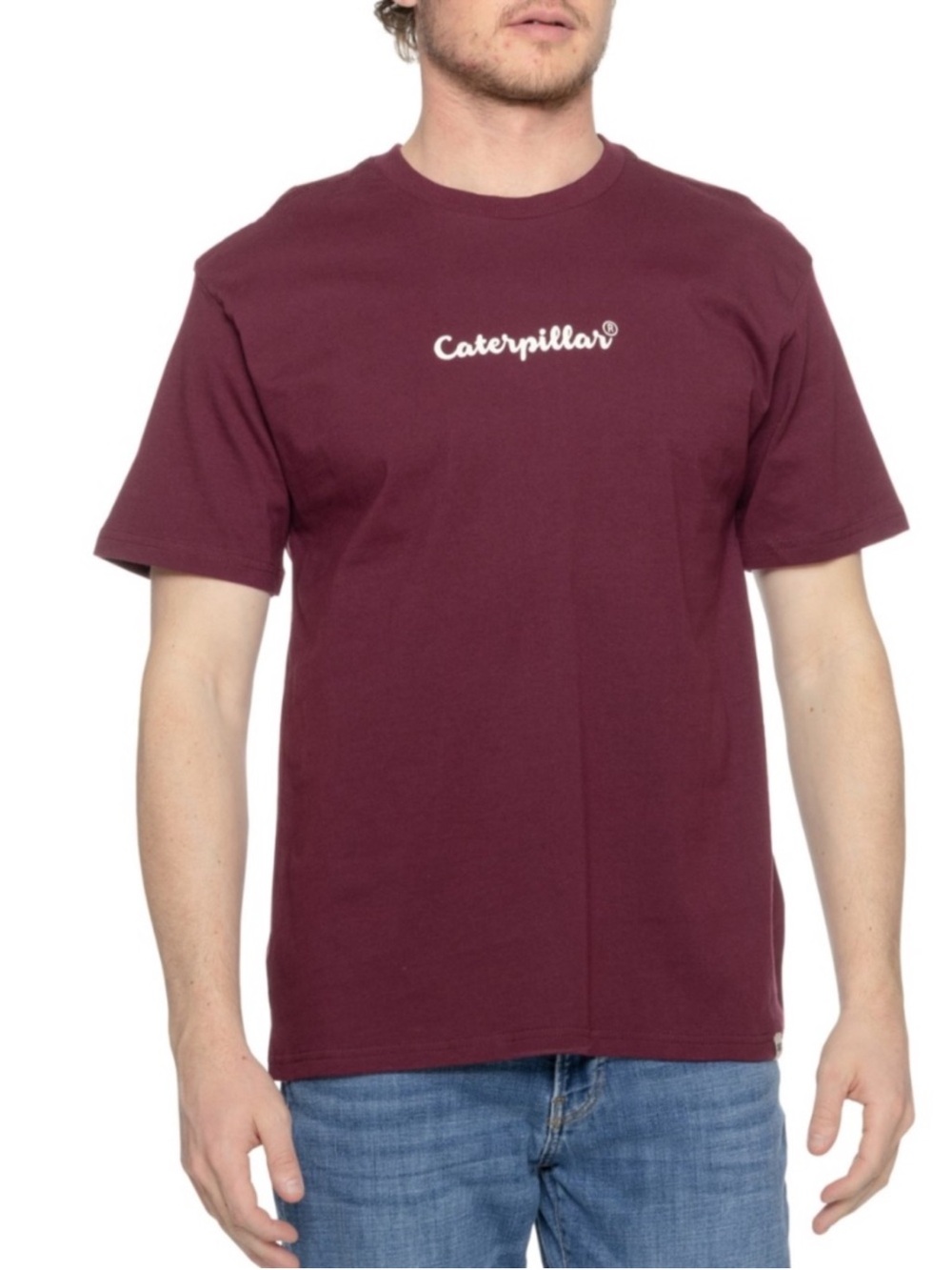 Caterpillar Work Hard Burgundy Cherry Lacquer Graphic Back Short Sleeve T-Shirt